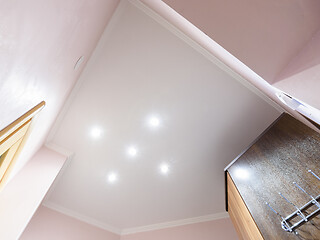 Image showing Stretch matte white ceiling in the interior of a small hallway in a small apartment