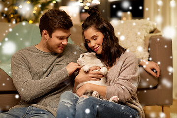 Image showing happy couple with cat at home