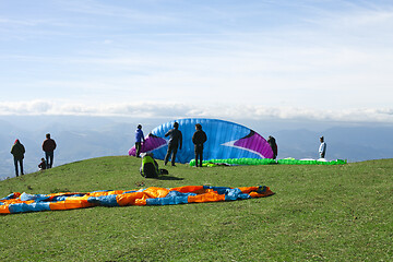 Image showing Monte San Vicino, Italy - November 1, 2020: Paragliding in the m