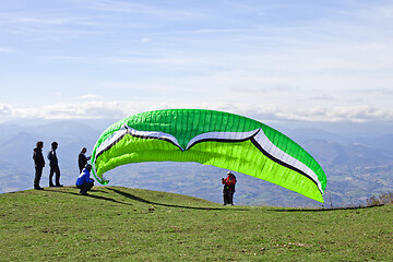 Image showing Monte San Vicino, Italy - November 1, 2020: Paragliding in the m