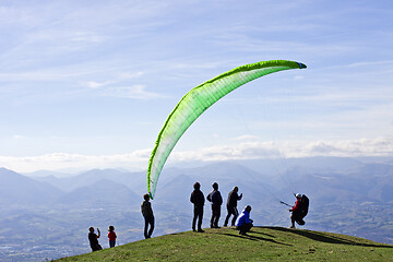 Image showing Monte San Vicino, Italy - November 1, 2020: Paragliding in the m