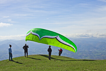 Image showing Monte San Vicino, Italy - November 1, 2020: Paragliding in the m