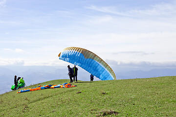 Image showing Monte San Vicino, Italy - November 1, 2020: Paragliding in the m