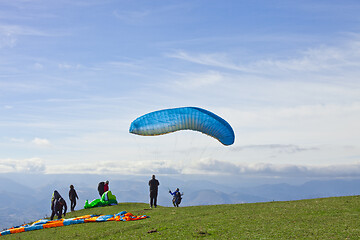 Image showing Monte San Vicino, Italy - November 1, 2020: Paragliding in the m