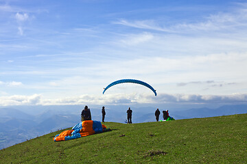 Image showing Monte San Vicino, Italy - November 1, 2020: Paragliding in the m