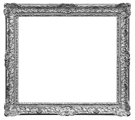 Image showing Old square silver wooden frame isolated on the white background