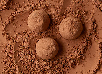 Image showing chocolate truffles on cocoa powder background