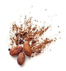 Image showing cocoa beans and powder isolated on white background