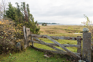 Image showing Weathered old wooden gate