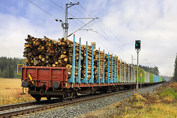 Image showing Freight Train Carrying Logs 