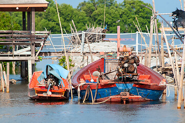 Image showing Wooden longtail boats in Thailand