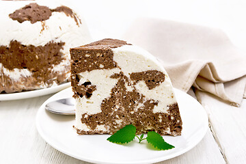 Image showing Dessert of curd and chocolate on white board