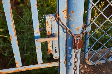 Image showing Old gate with padlock and chain