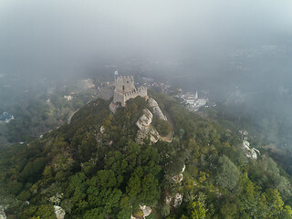 Image showing Moorish Castle in fog Portugal