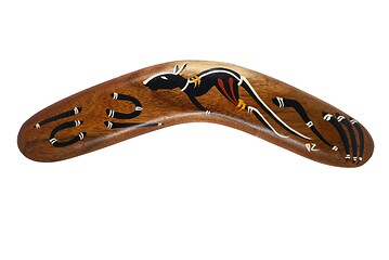 Image showing traditional wooden australian boomerang on white