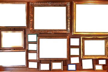 Image showing Blank picture frames on a wall gallery