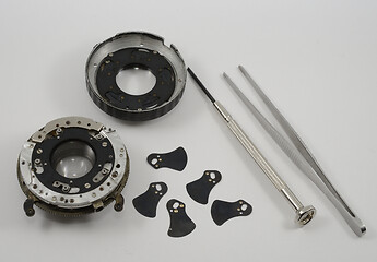 Image showing old vintage disassembled lens, aperture blades