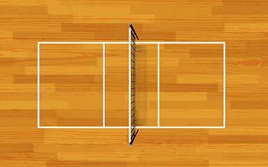 Image showing Volleyball fireld with markings and wood texture. Vector with vo