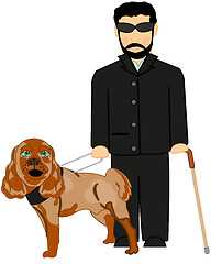 Image showing Blind man with trained by dog by guide