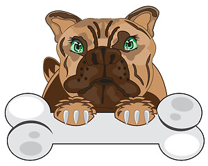 Image showing Dog of the sort bulldog with bone cartoon