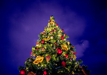 Image showing Merry Christmas and happy New Year background.Christmas tree wit