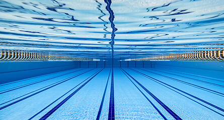 Image showing Olympic Swimming pool under water background.