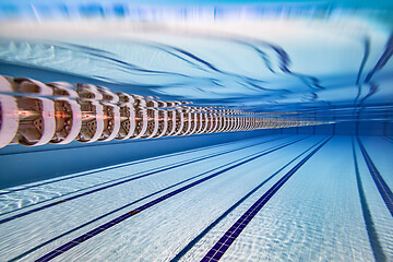 Image showing Olympic Swimming pool under water background.