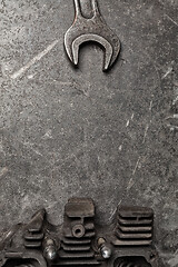 Image showing Old tools set on a vintage metallic background with space for text