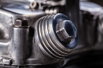 Image showing Custom bobber motorbike in an workshop garage.