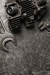 Image showing Old tools set on a vintage metallic background with space for text