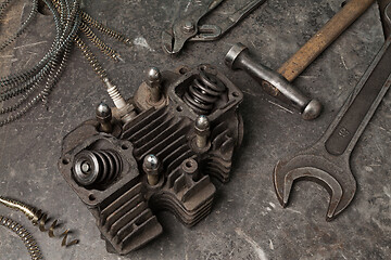 Image showing Old tools set on a vintage metallic background