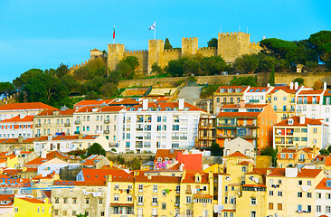 Image showing Lisbon Castle at sunset, Portugal