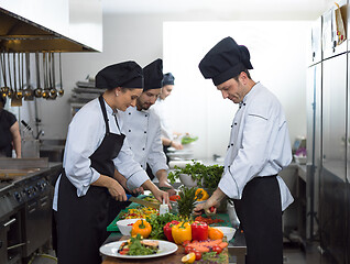 Image showing team cooks and chefs preparing meals