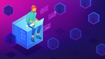 Image showing Isometric blockchain development concept.