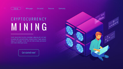 Image showing Isometric cryptocurrency mining landing page concept.