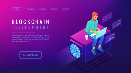 Image showing Isometric blockchain development concept.