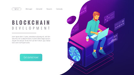 Image showing Isometric blockchain development concept.