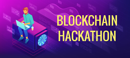 Image showing Isometric blockchain hackathon concept.