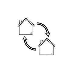 Image showing House exchange hand drawn outline doodle icon.