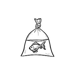 Image showing A fish in the plastic bag hand drawn outline doodle icon.