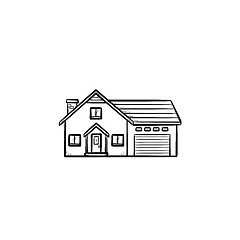 Image showing Suburban house hand drawn outline doodle icon.