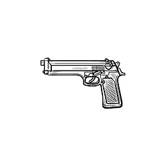 Image showing Police gun hand drawn outline doodle icon.