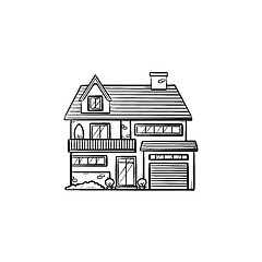 Image showing Suburban cottage hand drawn outline doodle icon.