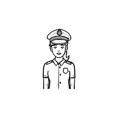 Image showing Police woman hand drawn outline doodle icon.