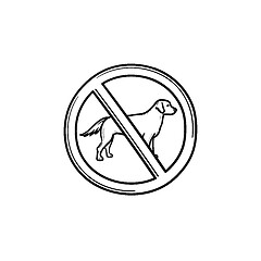 Image showing No dog allowed sign hand drawn outline doodle icon.