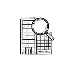 Image showing Condominium with magnifying glass hand drawn outline doodle icon