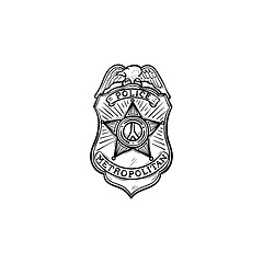 Image showing Police badge hand drawn outline doodle icon.