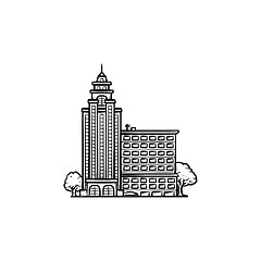 Image showing University building hand drawn outline doodle icon.