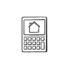 Image showing Calculator with house symbol hand drawn outline doodle icon.