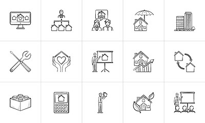 Image showing Real estate hand drawn outline doodle icon set.